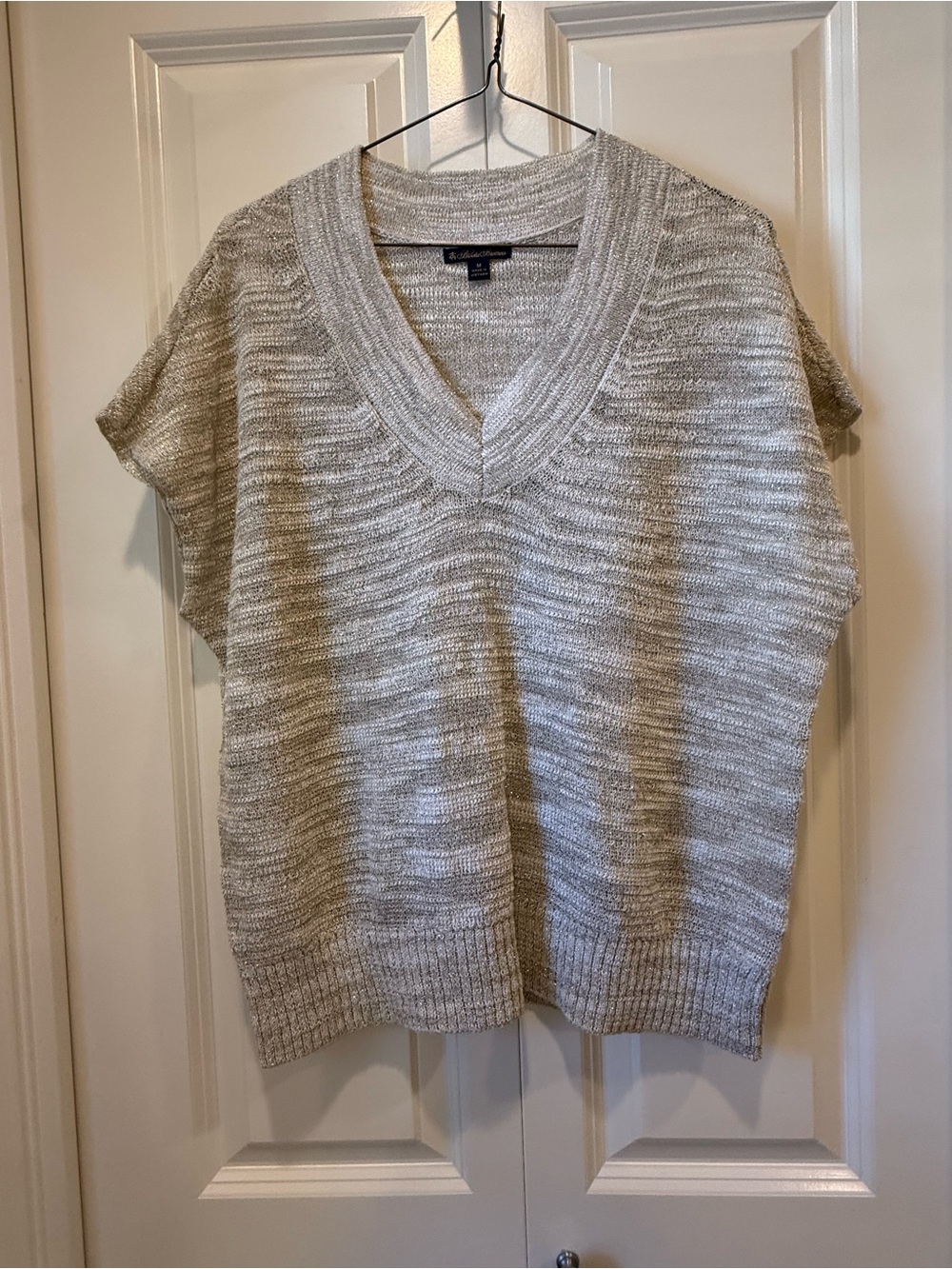 Brooks Brothers Neutral Light Gray V-Neck Knit Sweater